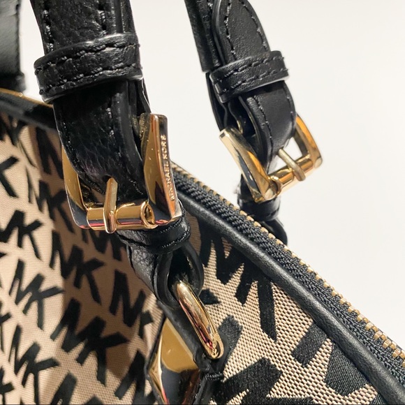Michael Kors Monogram Medium Satchel Beige & Black - Picture 10 of 15